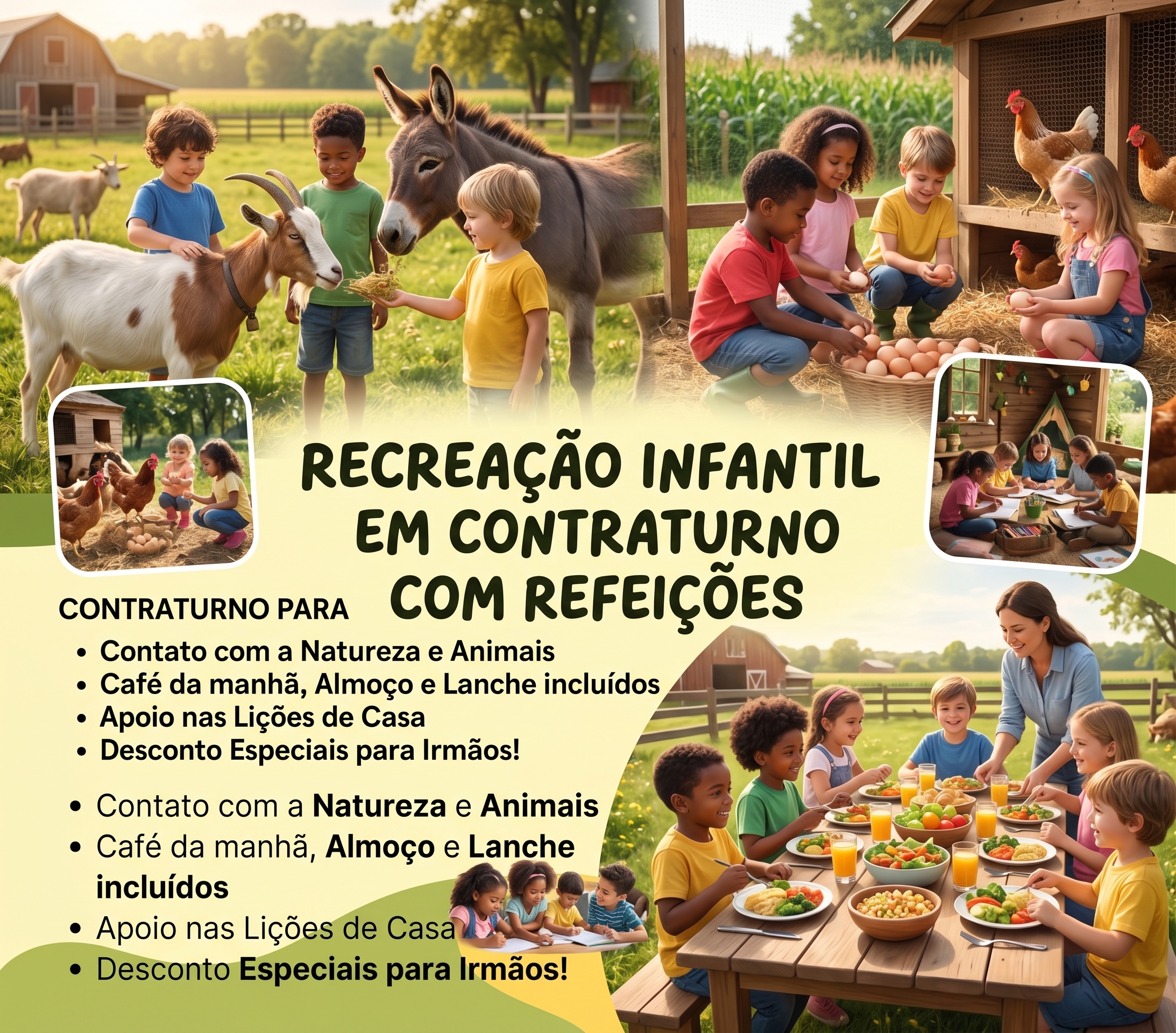 Recreação infantil em contraturno com refeições