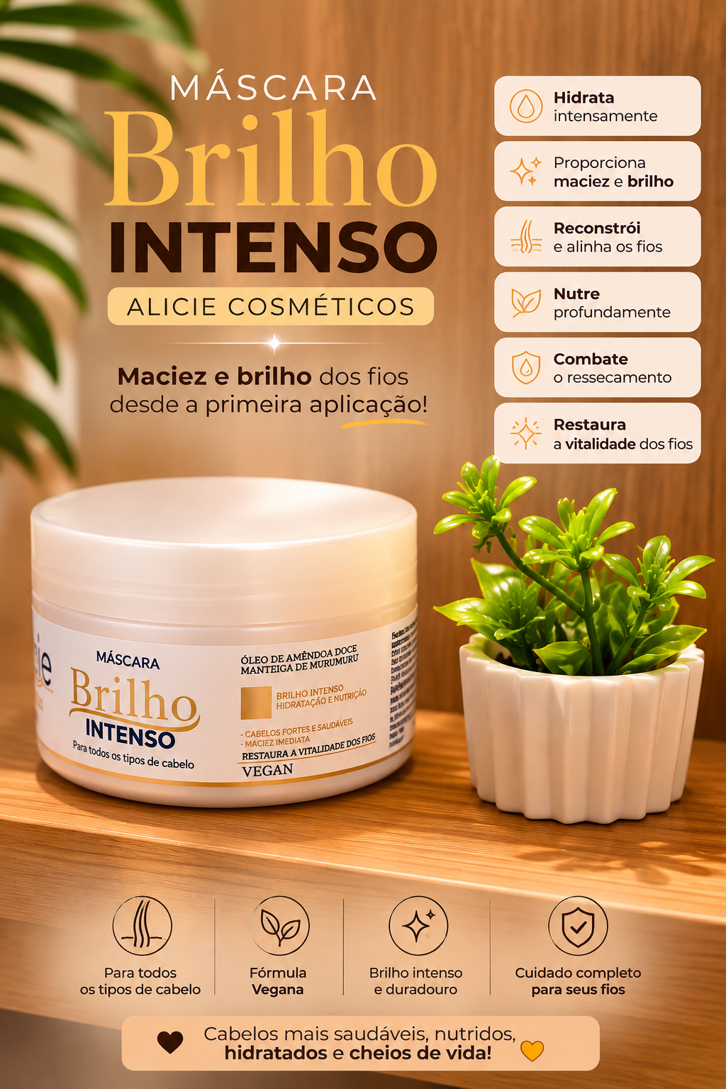 Máscara capilar Alicie Cosméticos brilho intenso
