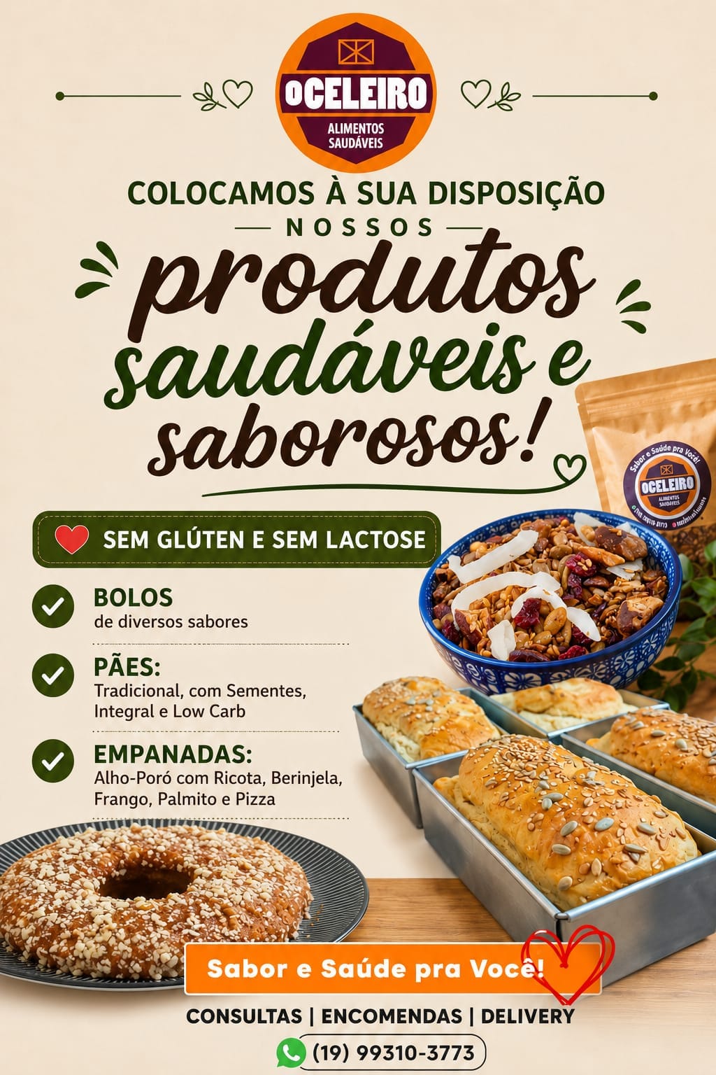 Bolos, pães e outros alimentos sem glúten, sem lactose e saudáveis