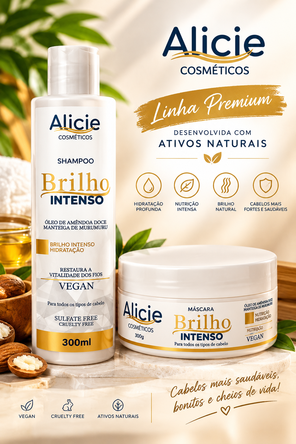 Kit Shampoo e Máscara Brilho intenso