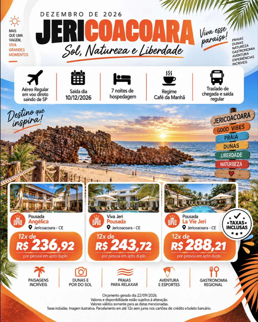 Pacote de viagem para Jericoacoara em Dezembro de 2026